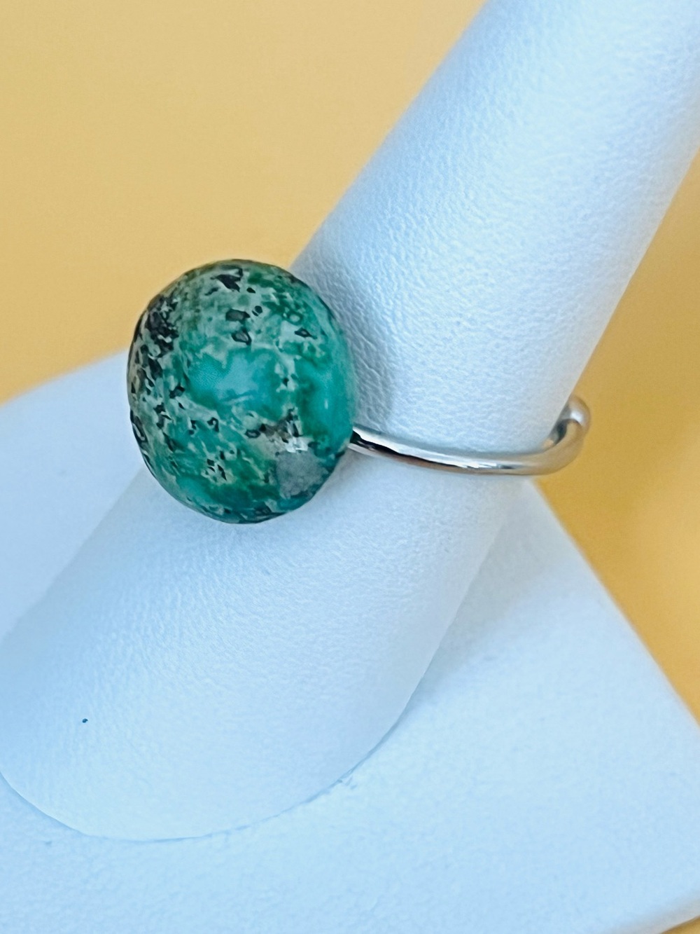 Round green Turquoise adjustable stainless steel Ring